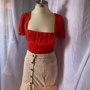 Orange Puff Sleeve Bodysuit